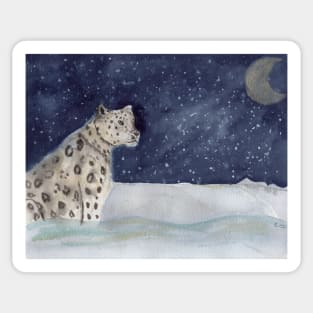 Snow Leopard Watercolor Illustration Sticker